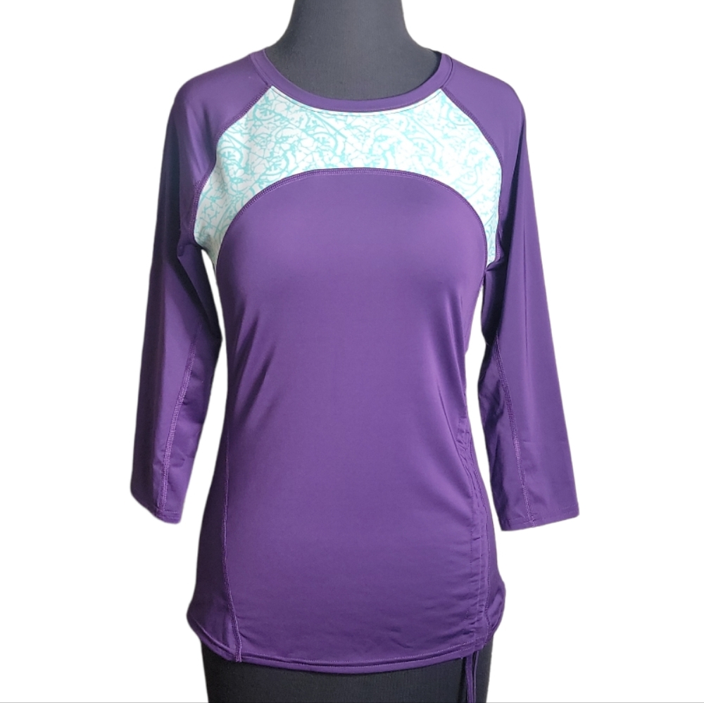 Lucy activewear ruched purple 3/4 sleeve workout top women's petite small